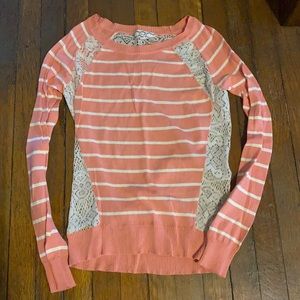 Super cute lace back striped sweater